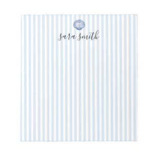 Clamshell Seashell Custom Name Stripe Notepad
