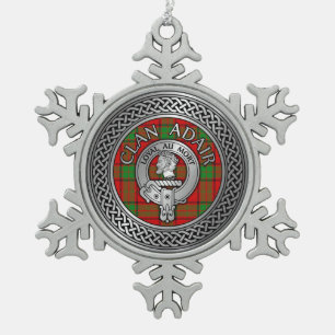 Clan Adair Crest & Tartan Knot Snowflake Pewter Christmas Ornament