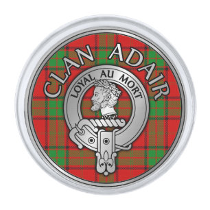 Clan Adair Crest & Tartan Silver Finish Lapel Pin