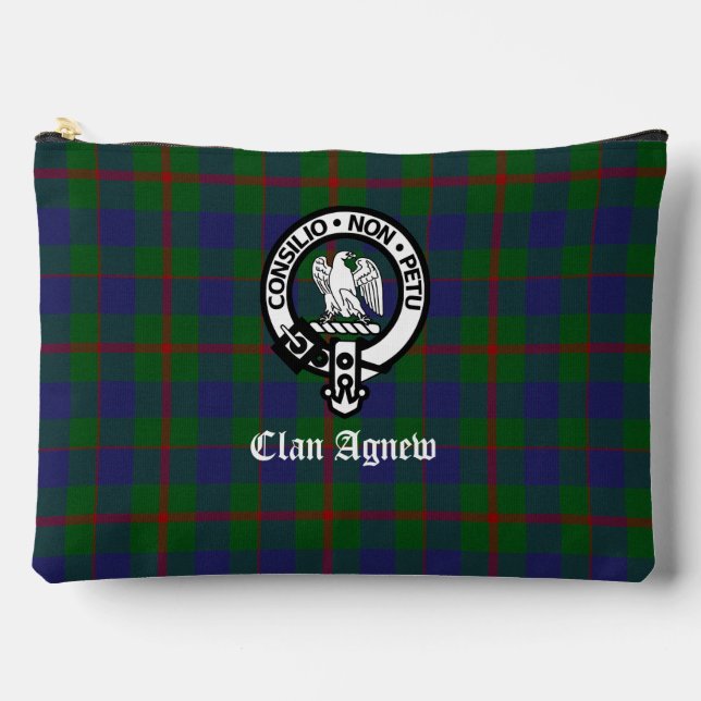 Clan Agnew Crest Badge and Tartan  Accessory Pouch (Front)