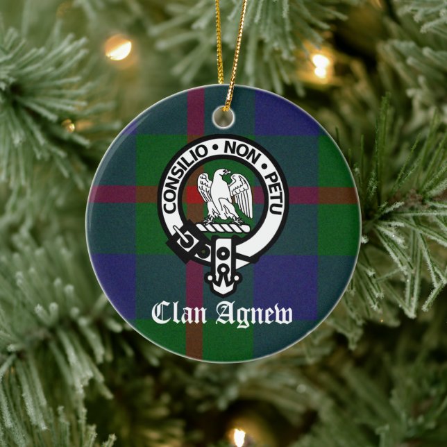 Clan Agnew Crest Badge and Tartan Ceramic Ornament (Tree)