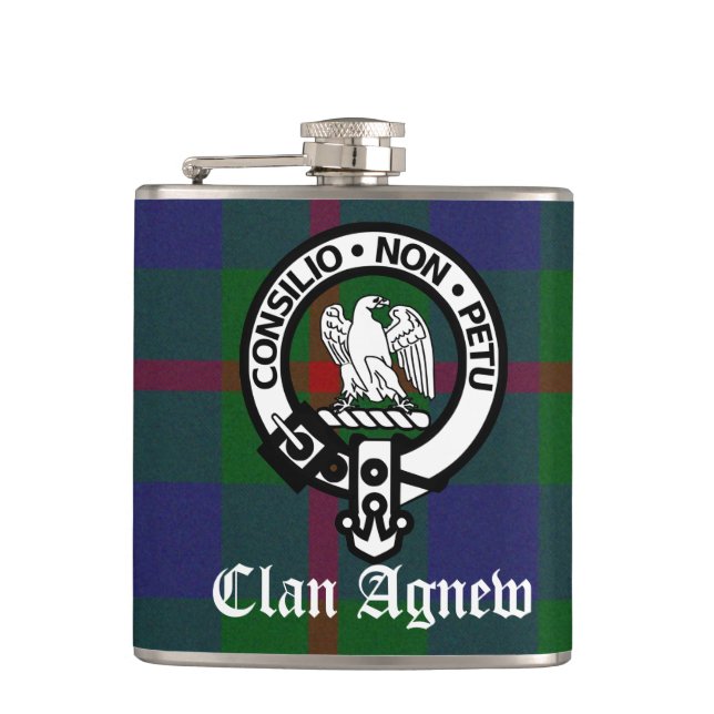 Clan Agnew Crest Badge and Tartan Flask (Front)