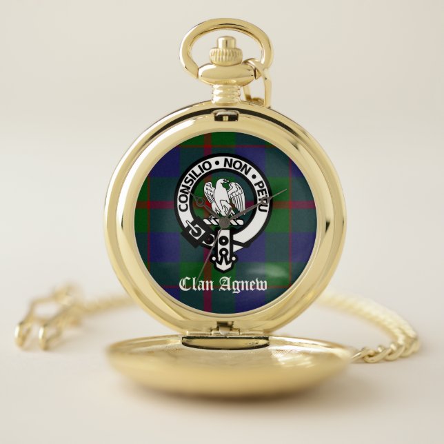 Clan Agnew Crest Badge and Tartan Pocket Watch (Inside)