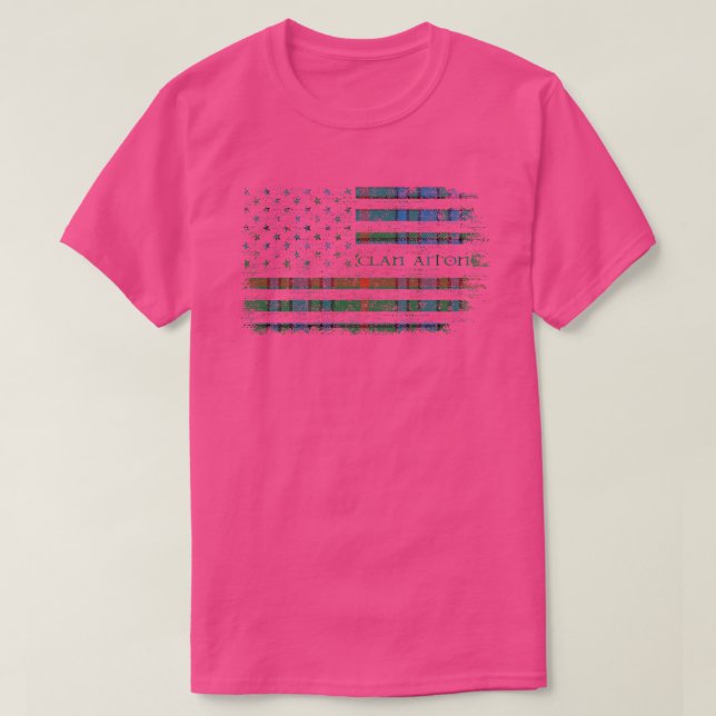 Clan Aiton Scottish tartan US flag kilt Scotland T-Shirt (Design Front)