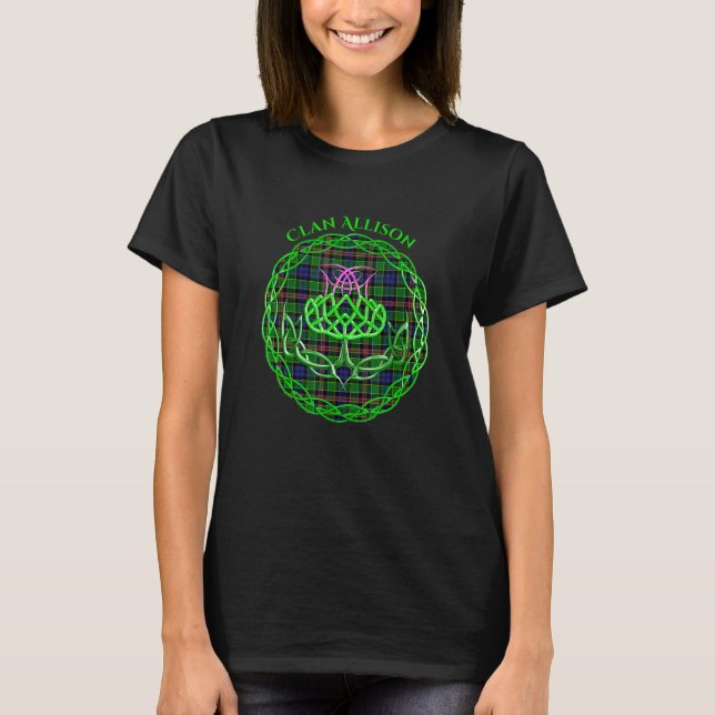 Clan Allison Scottish Tartan Celtic Thistle T-Shirt (Front)
