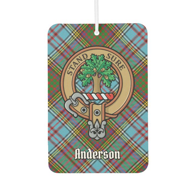 Clan Anderson Crest over Tartan Air Freshener (Front)