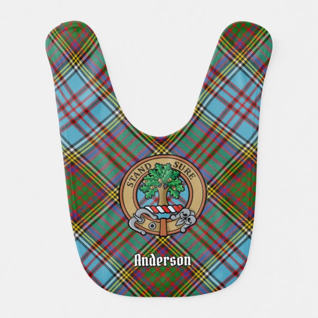 Clan Anderson Crest over Tartan Baby Bib (Front)