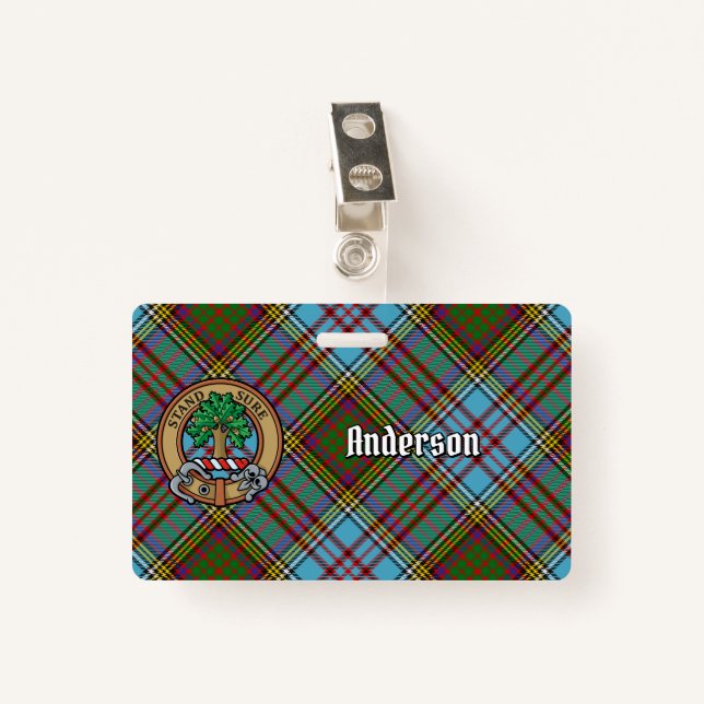 Clan Anderson Crest over Tartan Badge (Front with Clip)
