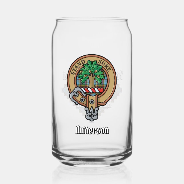 Clan Anderson Crest over Tartan Can Glass (Front)