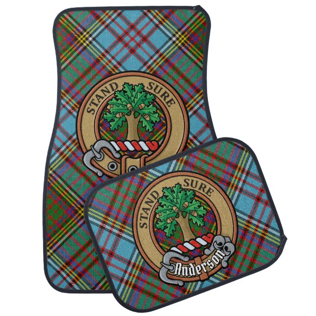 Clan Anderson Crest over Tartan Car Floor Mat (Set)