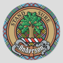 Clan Anderson Crest over Tartan Classic Round Sticker