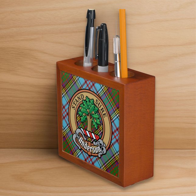 Clan Anderson Crest over Tartan Desk Organizer (Creator Uploaded)