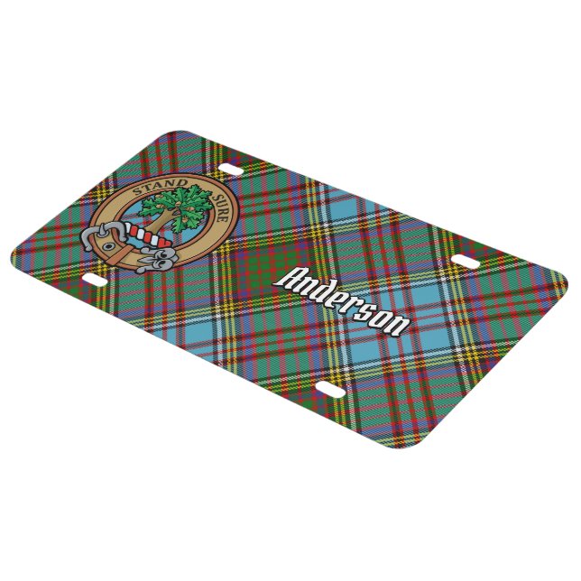 Clan Anderson Crest over Tartan License Plate (Side)