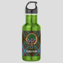 Clan Anderson Crest over Tartan Stainless Steel Water Bottle