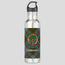 Clan Anderson Crest over Tartan Stainless Steel Water Bottle