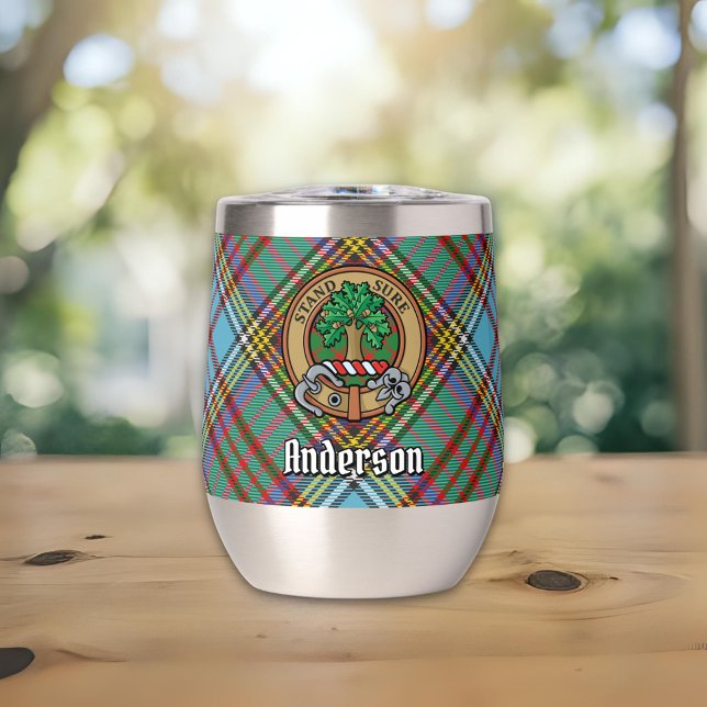 Clan Anderson Crest over Tartan Thermal Wine Tumbler (Creator Uploaded)
