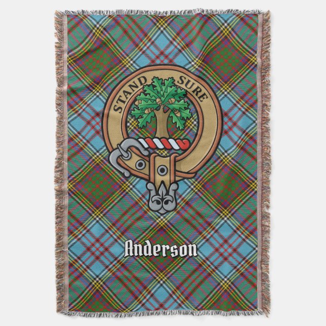 Clan Anderson Crest over Tartan Throw Blanket (Front Vertical)