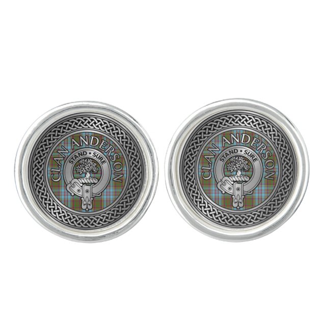 Clan Anderson Crest & Tartan Knot Cufflinks (Front)