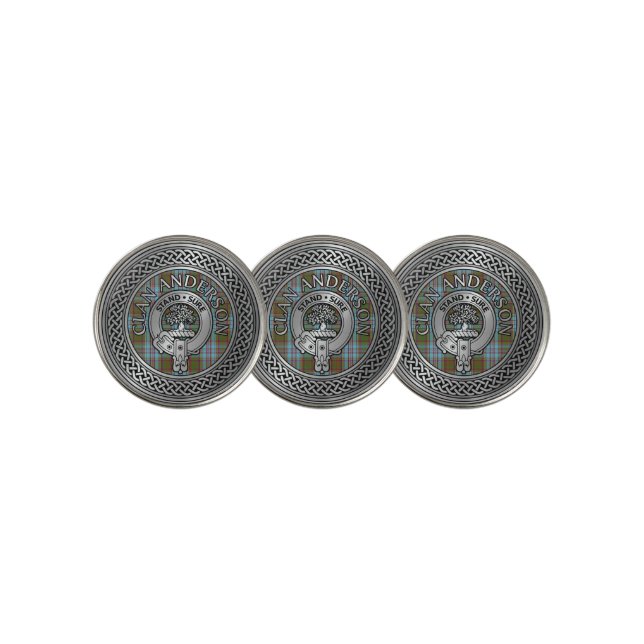 Clan Anderson Crest & Tartan Knot Golf Ball Marker (3 Up)