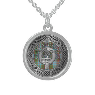 Clan Anderson Crest & Tartan Knot Sterling Silver Necklace