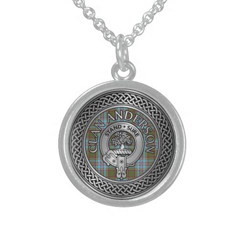 Clan Anderson Crest  Tartan Knot Sterling Silver Necklace