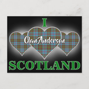 Clan Anderson I Love Scotland Tartan Heart Postcard