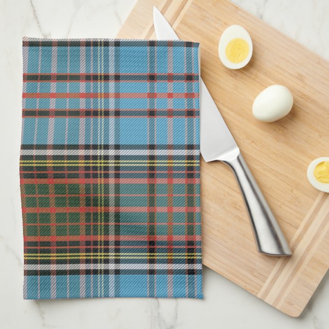 Clan Anderson Plaid Tartan Teal Brown Check Kitchen Towel (Quarter Fold)