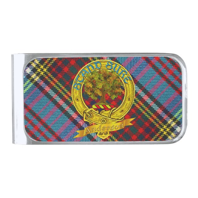 Clan Anderson Tartan and Motif Silver Finish Money Clip (Front)