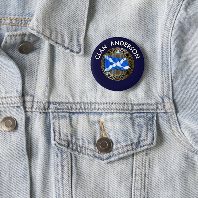 Clan Anderson Tartan Knot & Flag Button (In Situ)