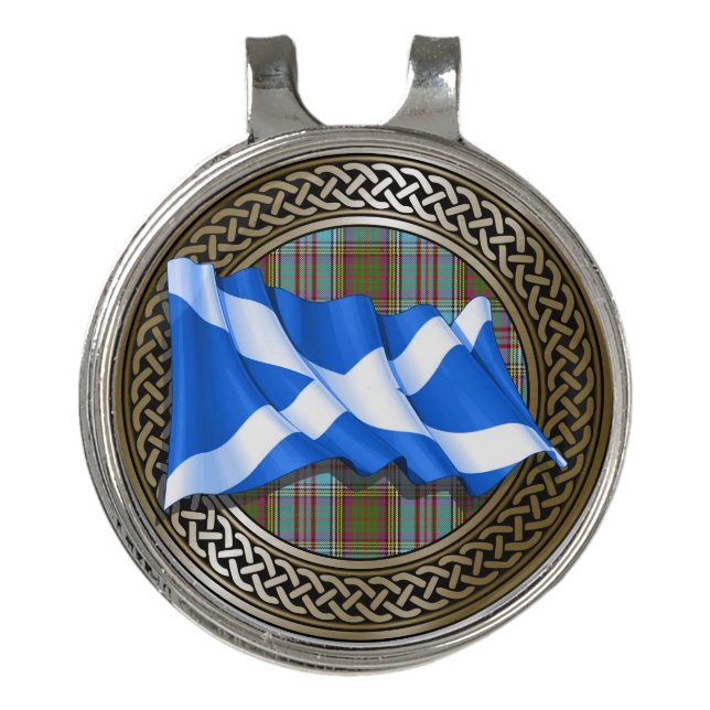 Clan Anderson Tartan Knot & Flag Golf Hat Clip (Front)