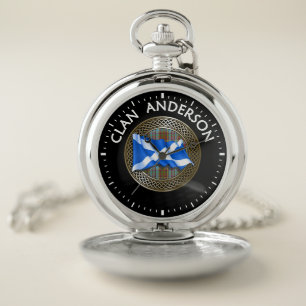 Clan Anderson Tartan Knot & Flag Pocket Watch