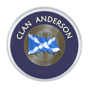 Clan Anderson Tartan Knot & Flag Silver Finish Lapel Pin