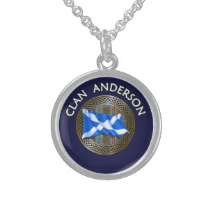 Clan Anderson Tartan Knot & Flag Sterling Silver Necklace