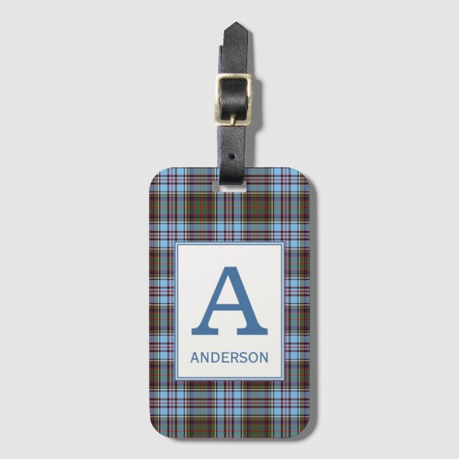 Clan Anderson Tartan Monogrammed Luggage Tag (Front Vertical)