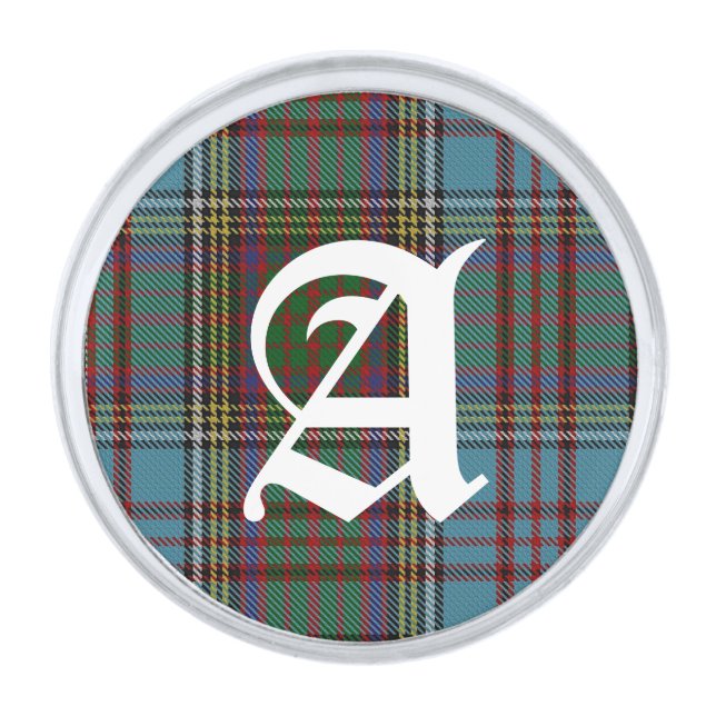 Clan Anderson Tartan Plaid Monogram  Silver Finish Lapel Pin (Front)