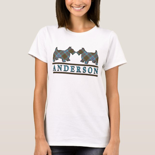 Clan Anderson Tartan Scottie Dogs T-Shirt (Front)