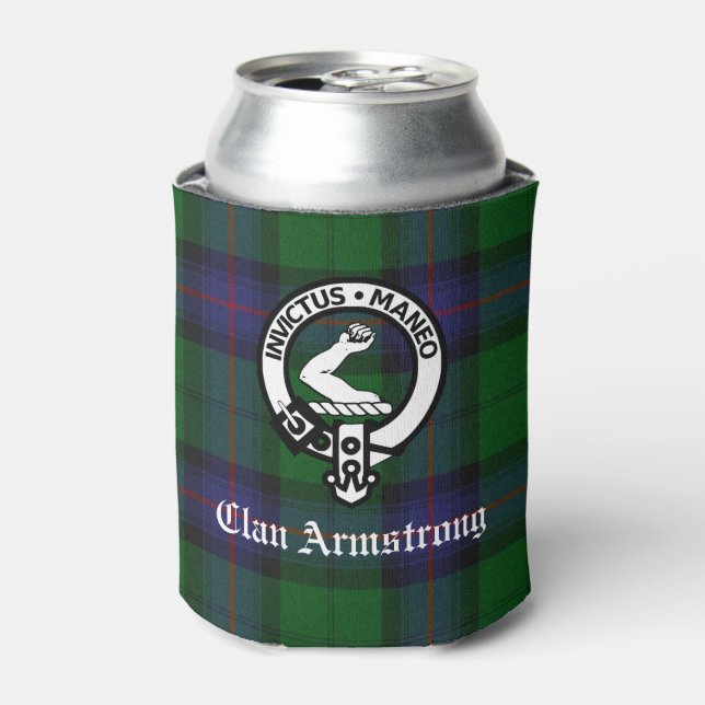 Clan Armstrong Crest Badge and Tartan  Can Cooler (Can Front)