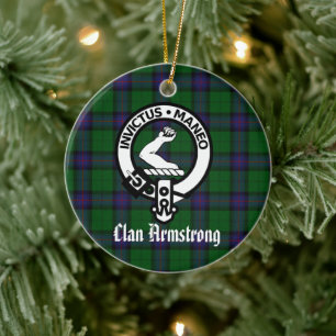 Clan Armstrong Crest Badge and Tartan Ceramic Ornament