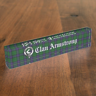Clan Armstrong Crest Badge and Tartan Desk Name Plate