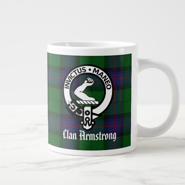 Clan Armstrong Crest Badge and Tartan Giant Coffee Mug (Right)