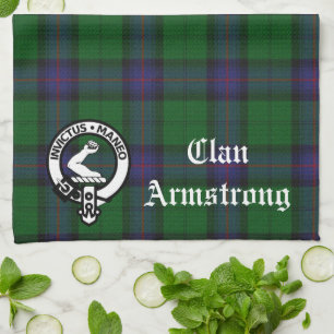 Clan Armstrong Crest Badge and Tartan Kitchen Towel