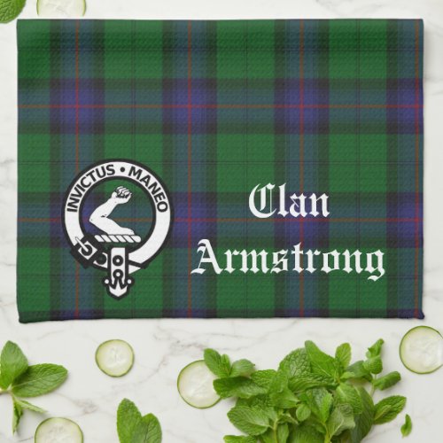 Clan Armstrong Crest Badge and Tartan  Kitchen Towel