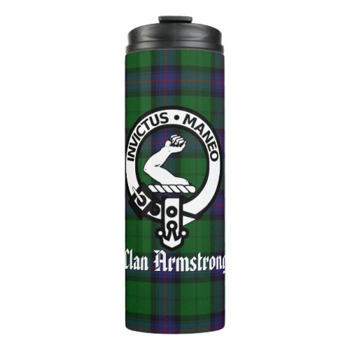 Clan Armstrong Crest Badge and Tartan Thermal Tumbler