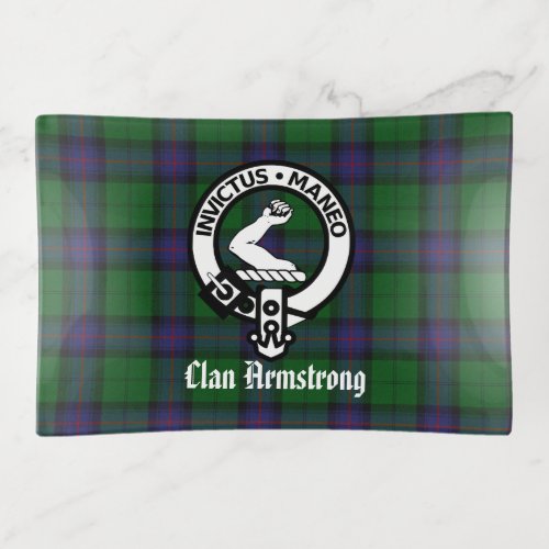 Clan Armstrong Crest Badge and Tartan Trinket Tray