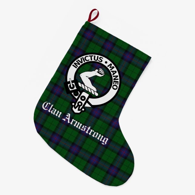 Clan Armstrong Crest Badge Tartan Large Christmas Stocking (Front (Hanging))