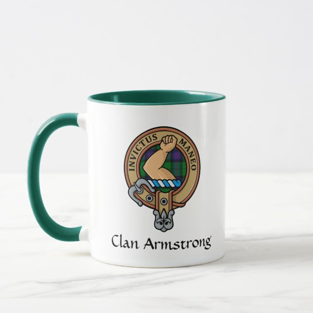 Clan Armstrong Crest over Hunting Tartan Mug (Left)