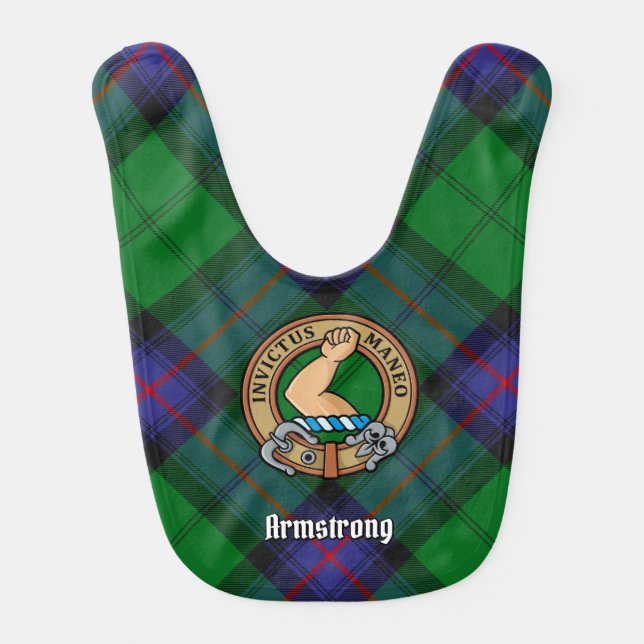 Clan Armstrong Crest over Tartan Baby Bib (Front)