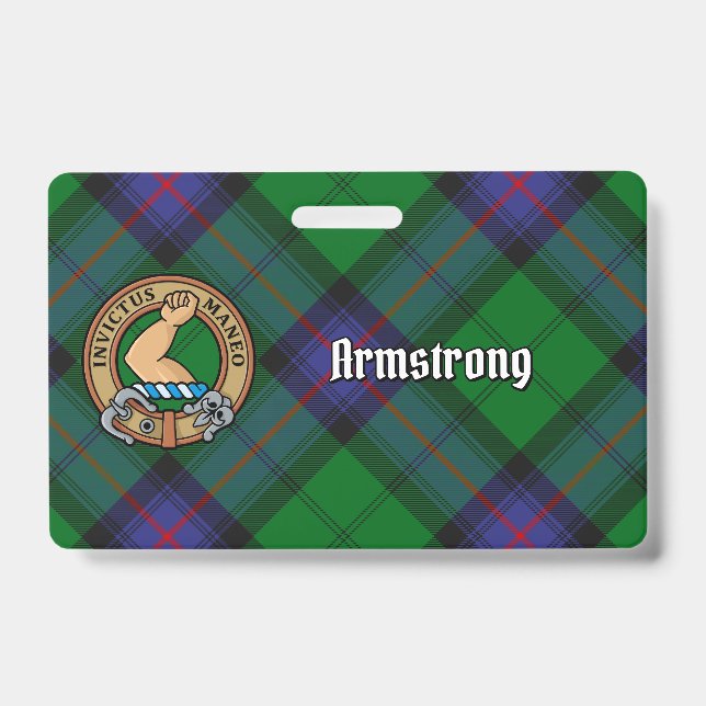 Clan Armstrong Crest over Tartan Badge (Front)
