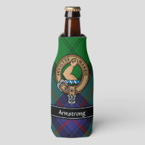 Clan Armstrong Crest over Tartan Bottle Cooler