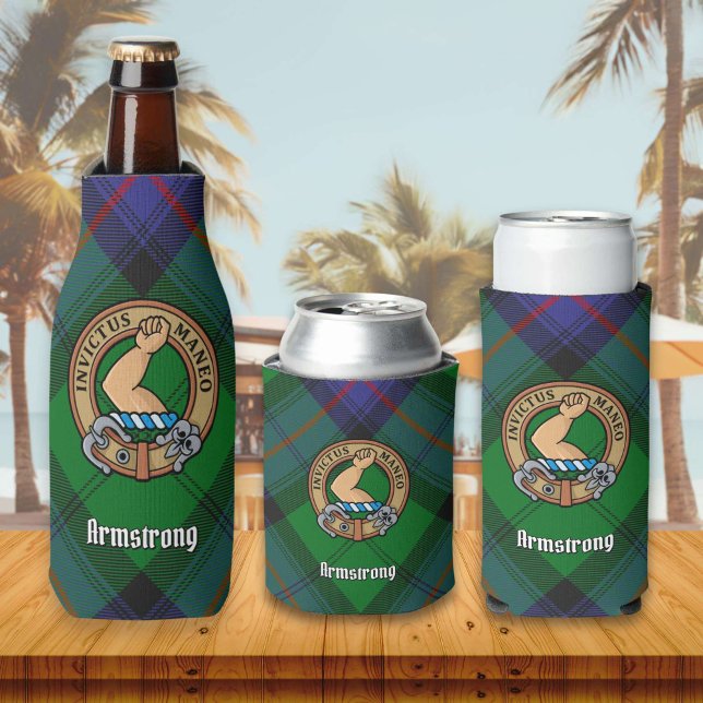 Clan Armstrong Crest over Tartan Bottle Cooler (Creator Uploaded)